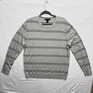 Banana Republic Men Large Grey Striped Silk Cotton Cashmere Lux Pullover Sweater